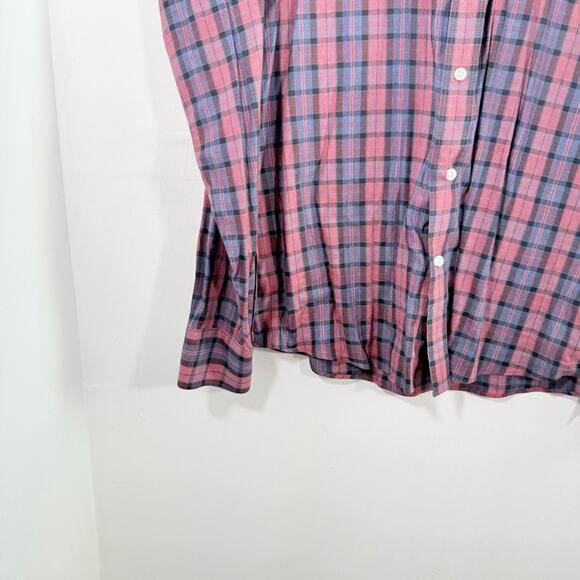 Faherty Red Blue Plaid Movement Long Sleeve Cotton Button Down Shirt Large - Picture 6 of 10